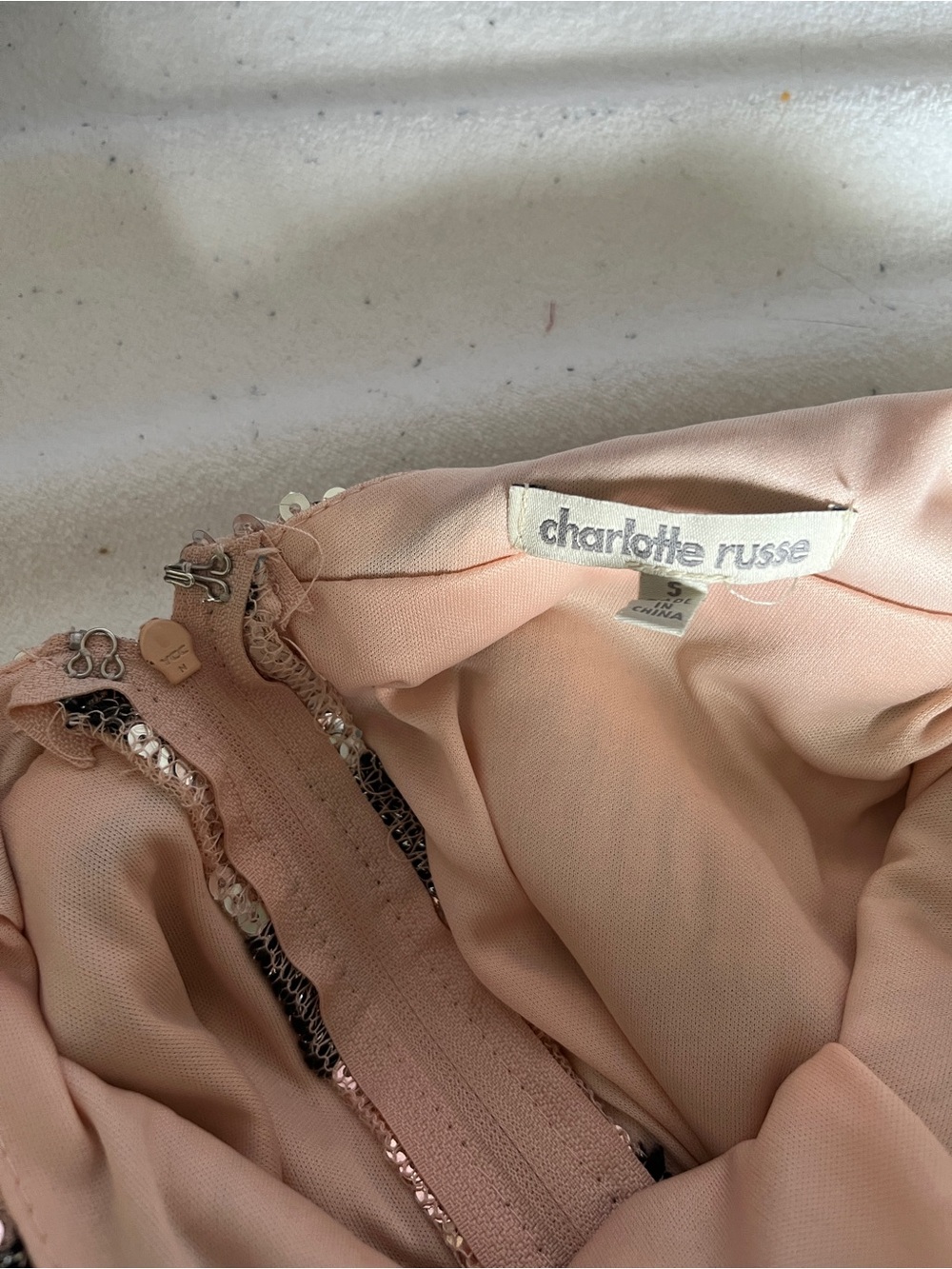 Charlotte Russe Rose Gold Sequin Halter Mini Dress with Black Chevron - Picture 4 of 4